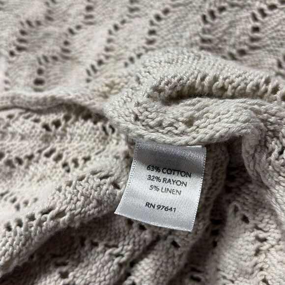 J.Jill Pointelle Open Front Drape Front Cardigan 3/4 Sleeve Cotton Linen Blend L - Picture 10 of 11